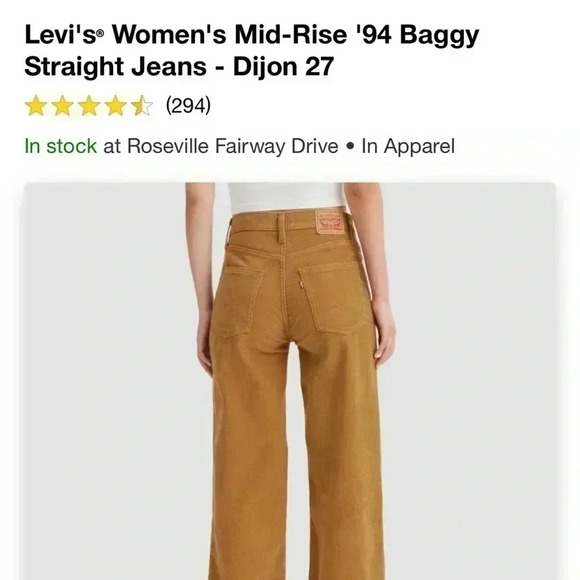 NWT Levi's• Women's Mid-Rise '94 Baggy
Straight Jeans - Dijon 27 - Picture 4 of 4